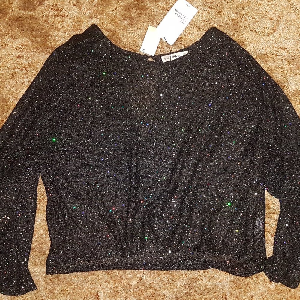 Zara Knit Holographic Sequin Long Sleeve Top - Picture 1 of 8